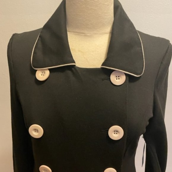 Vertigo Paris black dbl breasted jersey coat dress with off-white trim & buttons - Picture 5 of 8